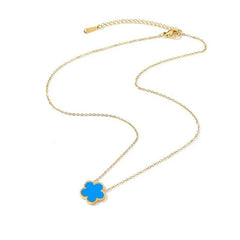 14K Gold Plated Stainless Steel Necklace Woman Five Leaf Petals Double