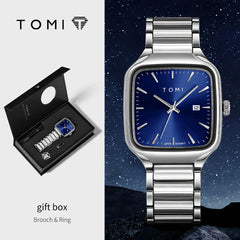 TOMI Men's Quartz Watch New Fashion Box Set Cufflinks Ring Fashion Set Box Watch as a Gift for Men's Gift Box