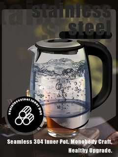 Sonifer 1.7L Glass Electric Kettle SF-2079, 2200W Fast Boil, Cordless, Blue LED Light, Auto Shut-Off, Dry Boil Protection
