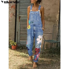 floral printed New Arrival Sleeveless Jumpsuit Jeans Sexy Bodysuit Women Denim Overalls Rompers Girls Pants Mom Jeans Ladies