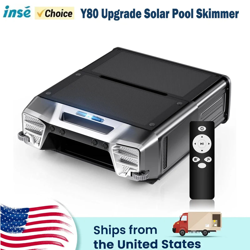 Y80 Solar Pool Skimmer Robotic Cordless Pool Vacuum with Remote Control 24 Hours Working Time Smart Obstacle Avoidance Auto-Parking Pool Cleaner 6L Large-Capacity Basket with Fine Filter for Pool Cleanning