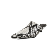 2025 New Mueller Slippers Genuine Leather Women Shoes Sexy Pointed Toe Summer Shoes Ladies Snake Pattern Black White Party Shoes