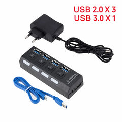 Mini USB HUB 3.0 Super Speed 5Gbps usb3.0 4 Ports HUB Portable Micro USB 3.0 HUB Splitter With External Power Adapter For PC Acc