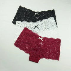 3PCS Transparent Boyshorts Women Underwear Lace Boxers Ladies Plus Size M-XXL Hollow Out Floral Panties Femme Intimates