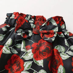 Baby Girl 2Pcs Outfit Black Ruffle Sleeve Bodysuit Red Rose Floral Skirt Headband Set Newborn Infant Summer Clothes