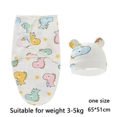 Baby Blanket Hat Set Cartoon Printed Cotton Newborn Swaddle Adjustable