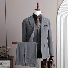 A Stylish and Cool Striped Casual Business Three-Piece Suit Set for