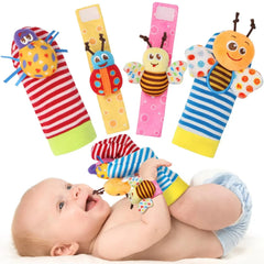 Baby Wrist Rattles Socks Newborn Animal Socks Infants Foot Finder Wrist Strap Baby Socks Sensory Toys Baby Toys 0-12 Months Gift