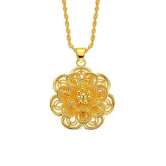 24K Gold Color Flower Pendant Necklaces for Women 18 Inch Water Wave