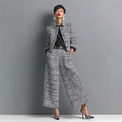 Women's Elegant Short Jackets With Wide Leg Pants Two Pieces Sets Winter New Stand Neck Button Coats Casual Autumn 2026 Outfits