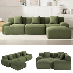 107" Cloud Modular Sectional Couch,Boneless Sofa with Ottman,L-Shape Upholstered Sofas with Deep Seat,Modern Cozy, Custom