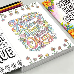 Mental Health Coloring Book 32 Pages, Floral Themed Mindful Stress Relief Coloring Pages for Adult Anxiety Relief
