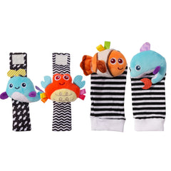 Baby Wrist Rattles Socks Newborn Animal Socks Infants Foot Finder Wrist Strap Baby Socks Sensory Toys Baby Toys 0-12 Months Gift