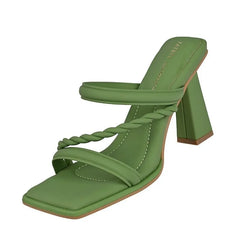 Fashionable One-piece Slippers for Women in Summer, Square Heel High Heels, 2025 New Square Toe Style Cool Slippers