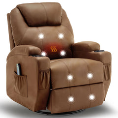 Recliner Chair with Massage and Heat, 360° Swivel Rocking Chairs for Adults, Remote Control and Cup Holder for Living Room