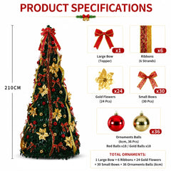 Pre Lit Pre Decorated Christmas Tree Pop Up Christmas Tree and Warm LED Lights & DIY Ornaments,Holiday Party Decorations