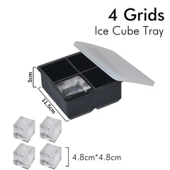 Ice Cube Tray Silicone Ice Ball Freezer Mold Square Ice Cube Maker with Lid 4/6/8 Grids for Whiskey Cocktail Coffee Accessories