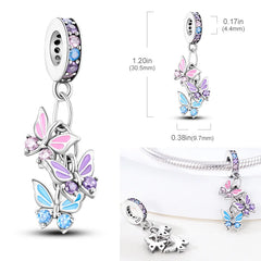 Charms Bead 925 Sterling Silver Pink Butterfly Luminous Firefly Dangle