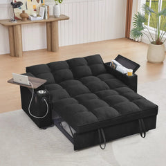 hansones 65'' 3-in-1 Folding Convertible Sofa Bed, Pullout Sofa, Modern Chenille Fabric, 360° Swivel Side Table, Easy Assembly,