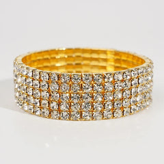Classic Multiple Shining Rhinestone Crystal Stretch For Women Girls Bridal Wedding Wristband Elastic Bracelet Gold Silver Color