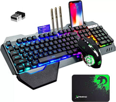 Wireless gaming Keyboard and Mouse Set Rainbow/RGB Backlit Rechargeable Keyboard and 7 Color Gaming Mute Mouse with Pad