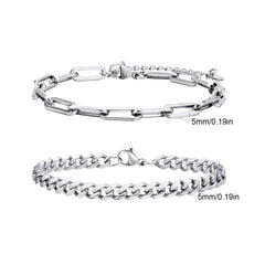 2pcs Men's Chain Bracelets, Stainless Steel Silver Gold Black Color