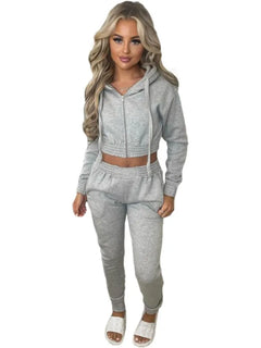 Fleece Hooded Sweatshirt Short Hooded Women's Suit Autumn Winter New Casual Zipper Hoodie Sports Jogging Pants Female 2piece Set