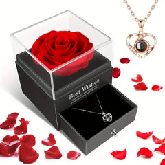 Eternal Red Rose Gift Box with Golden Heart Necklace - Anniversary, Valentine's Day,Mother'S Day , Christmas,Birthday Present