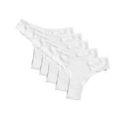 5Pcs/Set Women Cotton Panties Floral Lace Side Panel Low Rise Rib Briefs Low Cut Underwear Comfort Sexy Lingerie Daily Bikini