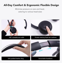 Nuroum Dark Grey Bluetooth 5.3 Over‑Ear Wireless Headset ENC Noise Cancelling Microphone Independent Mute Button Multi‑Point Connection Business Headphones for Work From Home Office PC Laptop Zoom Microsoft Teams Conferen