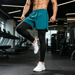 Men's 2-in-1 Sports Shorts, Training Tracksuit Set, Men's Running Jogger Pants for Marathon & Basketball Training