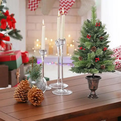 2- 3 Ft Artificial Mini Christmas Tree, Tabletop Christmas Tree with 70 LED Warm Lights, Mini Xmas Tree with Pine Cone for Tabletop, Home, Office, Holiday