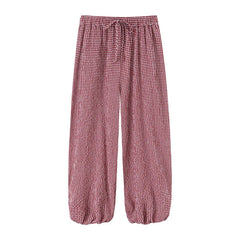 Women's Long Pants 2026 Summer New Style Red Plaid Drawstring Lantern Pants Long Pants Beach Vacation Casual Fashion