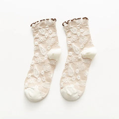 Harajuku Retro Vintage Frilly Ruffle Socks Women Korean Fashion Lace Flower Crew Socks Ethnic Japanese Kawaii Girls Cute Socks