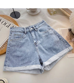 High Waist Wide Leg Casual Jeans Shorts Women's Summer Fashion Slimming A-Line Shorts Blue Denim High Waist Loose Cover Hip