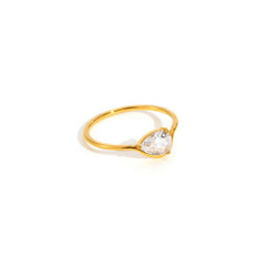 Minimalist Water Drop White Zircon Women Ring, Wave Drop Stainless Steel Ring, 18K Gold Plated Waterproof Luxury Jewelry