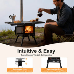 Folding Outdoor Camping Firewood Stove Adjust the Height Smoke Cleanly Outdoor Camping Stove Portable Tent Stove