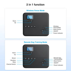 2 IN 1 Wireless Electronic Dog Fence System & Remote Training Collar Beep Shock Vibration and Pet Containment For All Puppy Size
