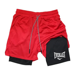 Men's compression gym shorts EVERLAST printed sports pants, double layered, quick drying basketball beach muscle fitness