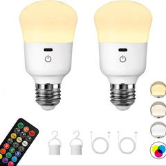 Usb Rechargeable Light Bulb with Remote Control Dim & RGB, Timer, Backup Emergency Light for Home or Outdoor