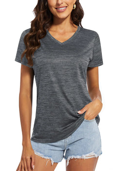 TACVASEN Summer Quick Dry V-Neck T-shirts Womens Short Sleeve Workout T-shirts Athletic Pullover Tops Lightweight Casual Sport T