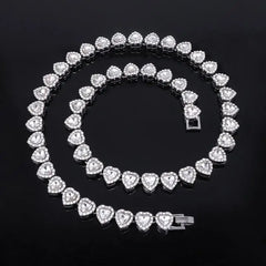 45CM New Hip Hop Tennis Chain Bracelet Necklace Shiny Heart Rhinestone