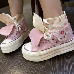 Chic Cartoon Women's Sports Shoes College Cute Platform High-top Summer Canvas Shoes for Girls Design Polka Dot Fold Sneakers