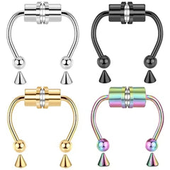 1/2/3/4/5pcs Fake Magnetic Stainless Steel Nose Rings, Non Piercing