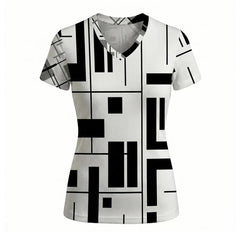 Women's Geometric Abstract Print V-Neck T Shirt Daily Casual Commuting Short Sleeve Tops Summer Street Vintage Slim Fit Tees
