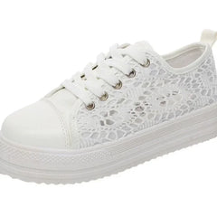 Women Shoes 2025 Fashion Summer Casual White Shoes Cutouts Lace Canvas Hollow Breathable Platform Flat Shoes Woman Sneakers