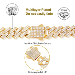 Iced Out Cuban Link Chain 14MM Prong Rhombus Diamond Cuban Chain Hip Hop Choker Necklaces Women Men Jewelry Wholesale