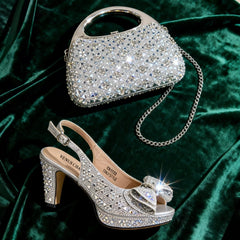 Chic Light Purple Rhinestone Peep-Toe High Heel Sandals and Bag Set for Women –Elegant Italian Party Shoes Perfect for Weddings