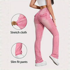 Slim Fit High Elasticity Colorful Candy Straight Leg Jeans Women's Pink Denim Pants Purple Pattern Long High Waist Jeans