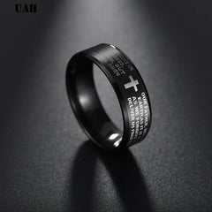 UAH Fashion 316L Stainless Steel rings for men and women Bible Lord's Prayer Cross Rings Punk Fashion Men Gift Jewelry Rings